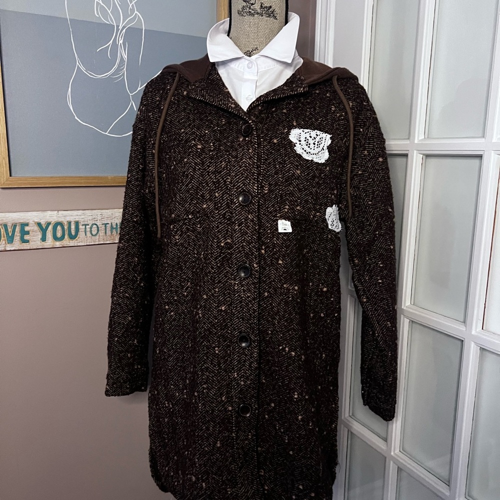 🌻five -stitched by tina- 
One of a kind Upcycled hooded Shacket
